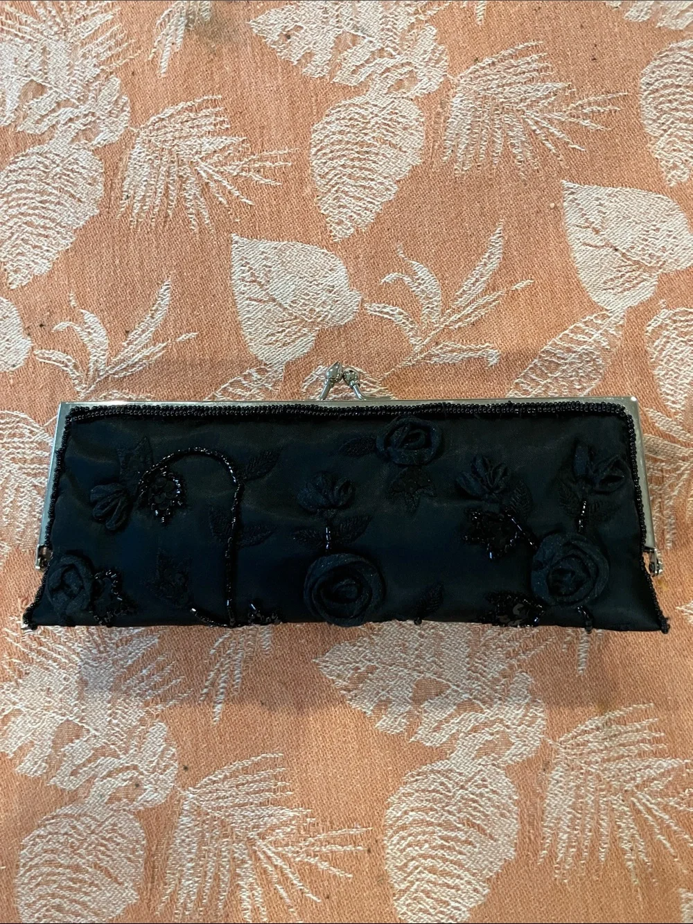 Apt. 9 Black Beaded Floral Evening Clutch with Strap